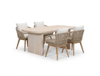 Mees/Bella zand dining tuinset | 4 personen | travertin + touw | 200cm