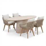 Max/Bella zand dining tuinset | 4 personen | travertin + touw | 200cm ovaal