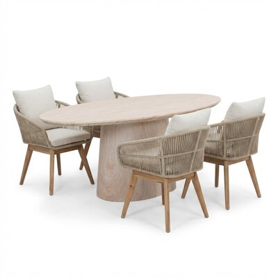 Max/Bella zand dining tuinset | 4 personen | travertin + touw | 200cm ovaal