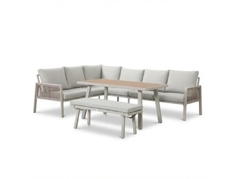 Palma dining loungeset 8 personen | aluminium + touw | beige | 4-delig - 255x195cm