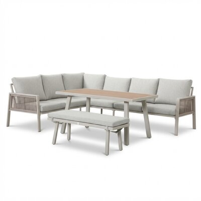 Palma dining loungeset 8 personen | aluminium + touw | beige | 4-delig - 255x195cm