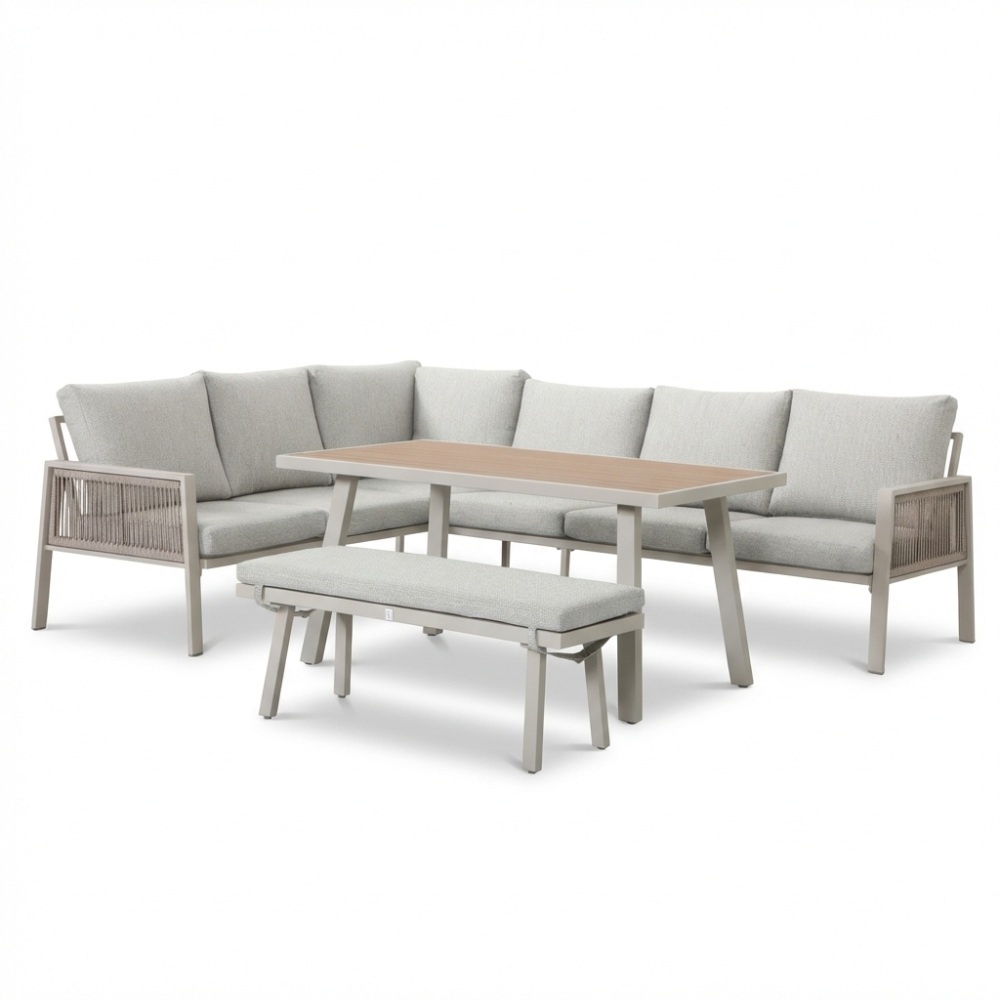 Palma dining loungeset 8 personen | aluminium + touw | beige | 4-delig - 255x195cm