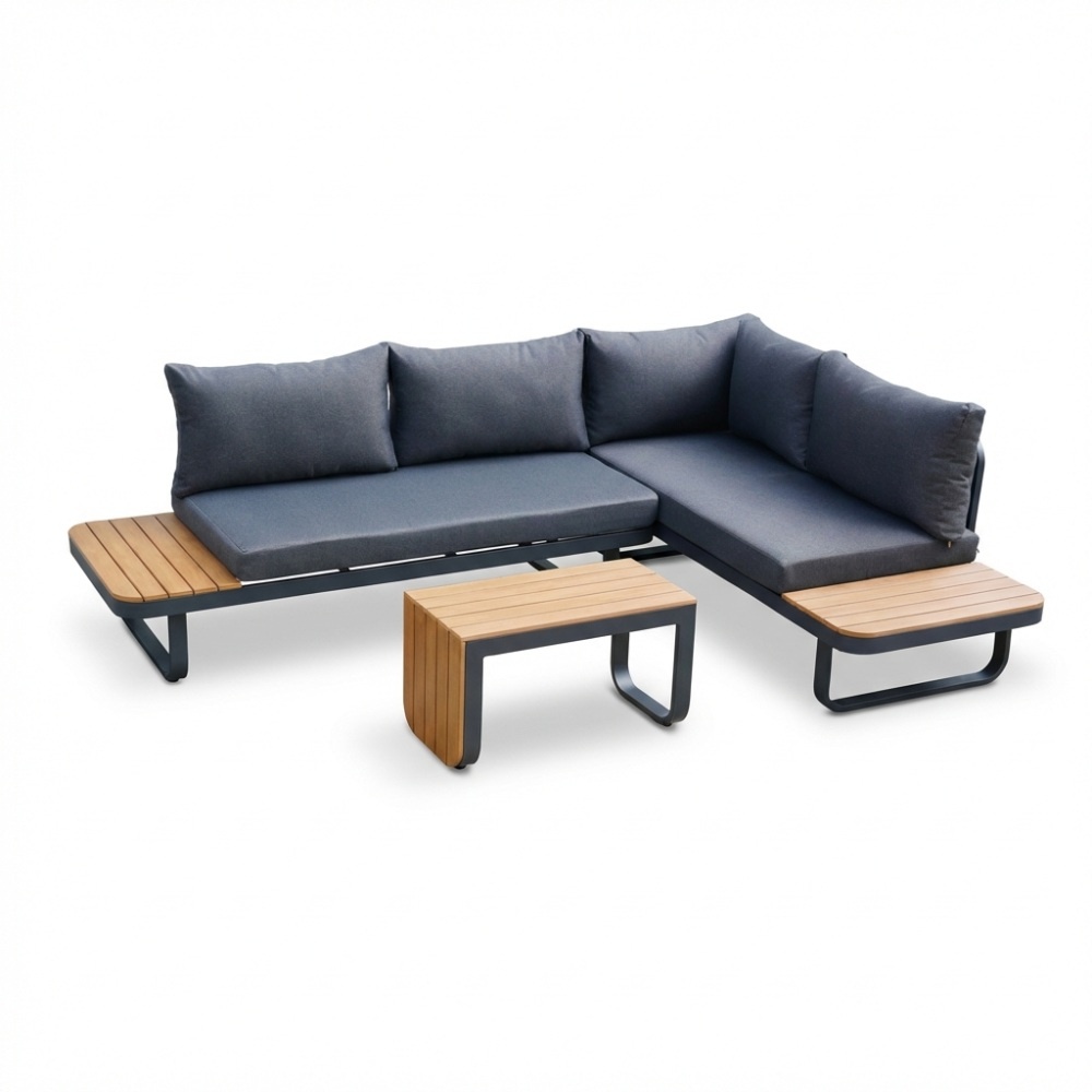 Montreal chaise longue balkon loungeset 4 personen | aluminium + polywood | antraciet | 3-delig