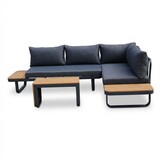 Montreal chaise longue balkon loungeset 4 personen | aluminium + polywood | antraciet | 3-delig