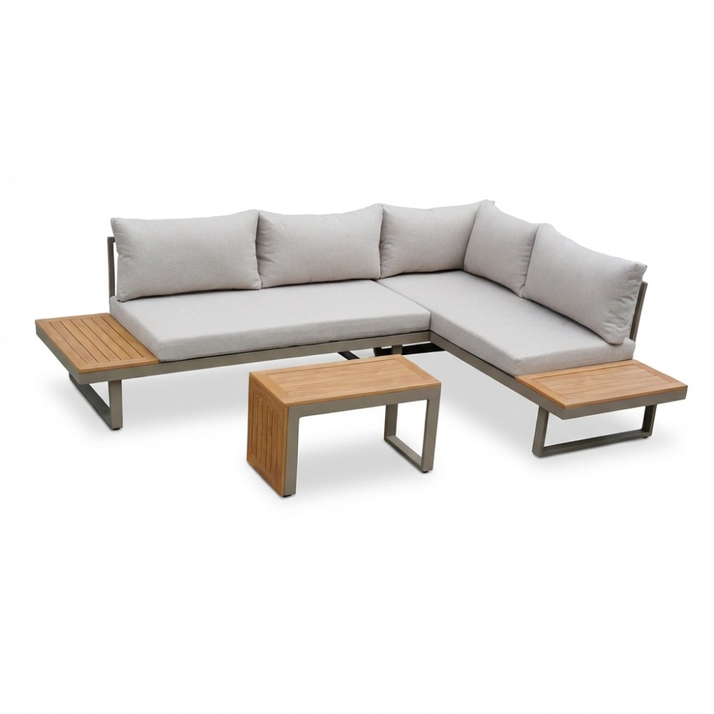 Melbourne chaise longue balkon loungeset 4 personen | aluminium + polywood | beige | 3-delig - 250x175cm