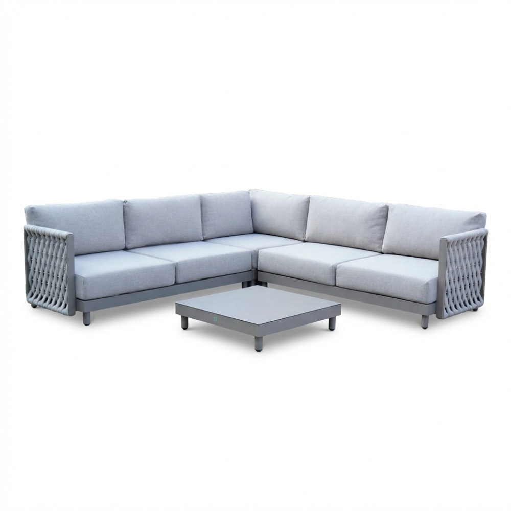 Mendoza hoek loungeset 5 personen | aluminium + touw | beige | 4-delig - 266x266cm