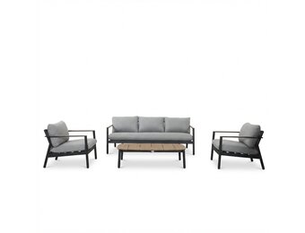 Florence stoel-bank loungeset 5 personen incl. tafel | aluminium + touw | antraciet | 4-delig