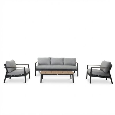 Florence stoel-bank loungeset 5 personen incl. tafel | aluminium + touw | antraciet | 4-delig