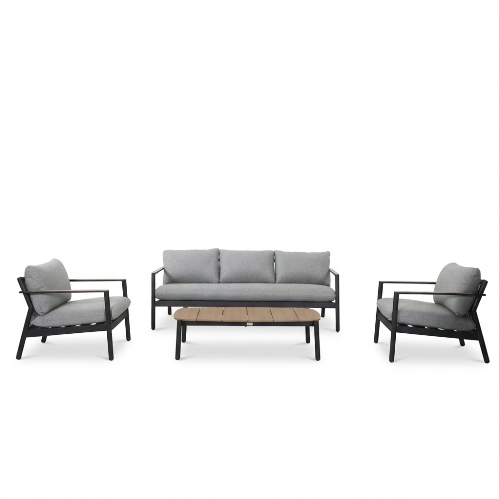 Florence stoel-bank loungeset 5 personen incl. tafel | aluminium + touw | antraciet | 4-delig