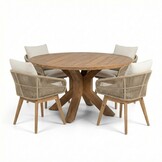 Genua/Bella zand dining tuinset | 4 personen | teakhout + touw | 120cm rond