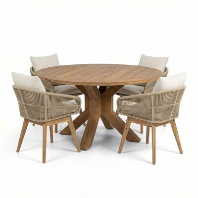 Genua/Bella zand dining tuinset | 4 personen | teakhout + touw | 120cm rond