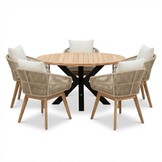 Cleve/Bella zand dining tuinset | 5 personen | teakhout + touw | 140cm rond