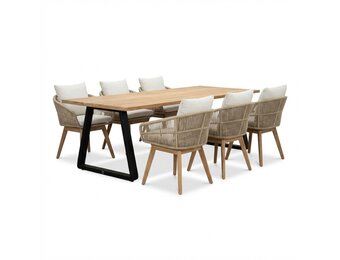 Elena/Bella zand dining tuinset | 6 personen | teakhout + touw | 240cm