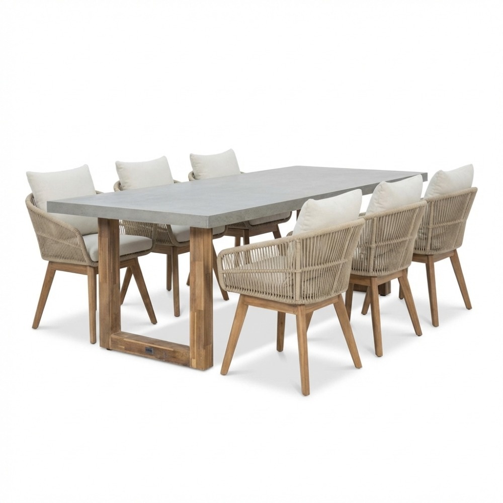 Laussanne/Bella zand dining tuinset | 6 personen | polystone + touw | 250cm afbeelding