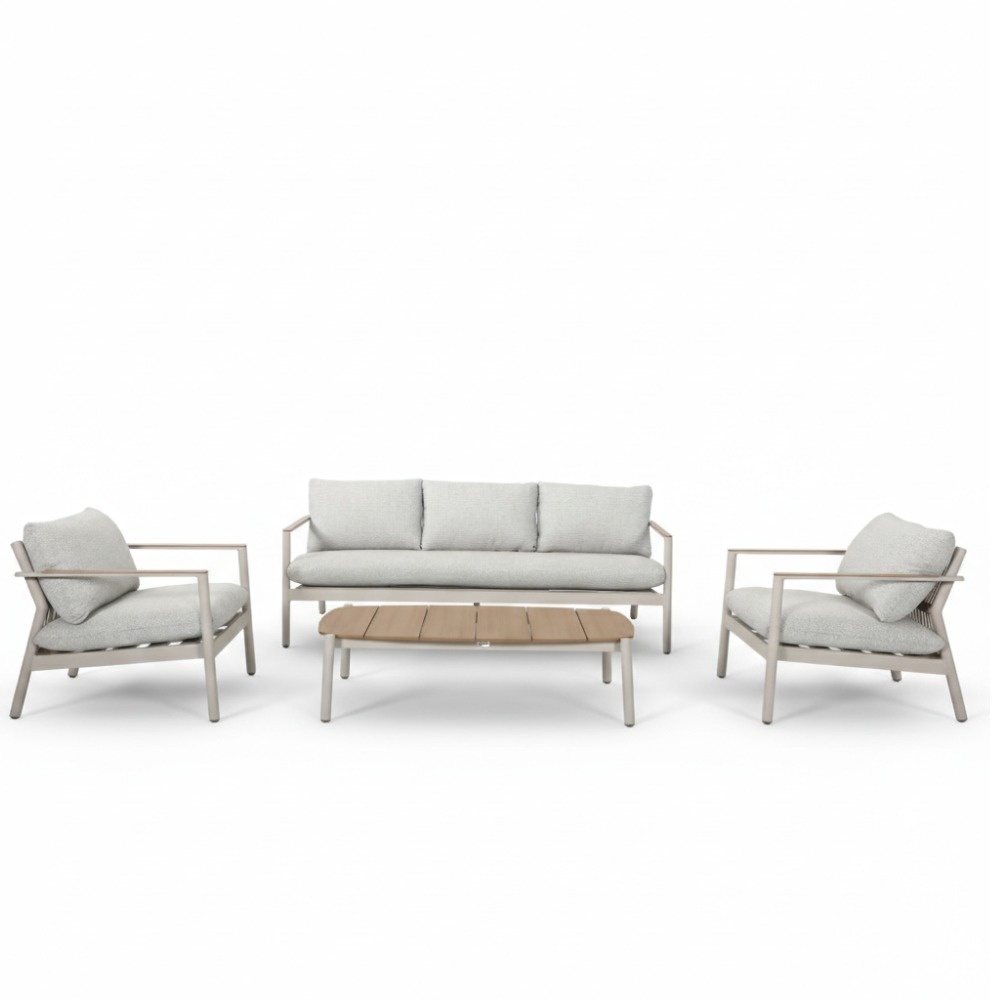Florence stoel-bank loungeset 5 personen incl. tafel | aluminium + touw | beige | 4-delig afbeelding