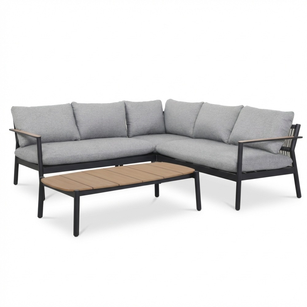 Florence hoek loungeset 5 personen incl. tafel | aluminium + touw | antraciet | 4-delig - 216x216cm afbeelding