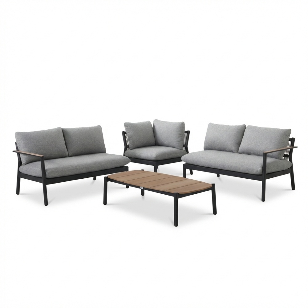 Florence hoek loungeset 5 personen incl. tafel | aluminium + touw | antraciet | 4-delig - 216x216cm