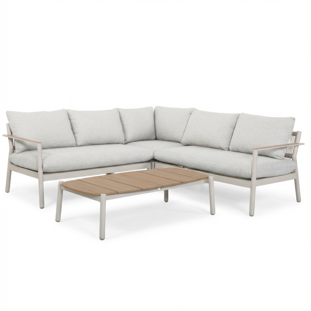 Florence hoek loungeset 5 personen incl. tafel | aluminium + touw | beige | 4-delig - 216x216cm afbeelding