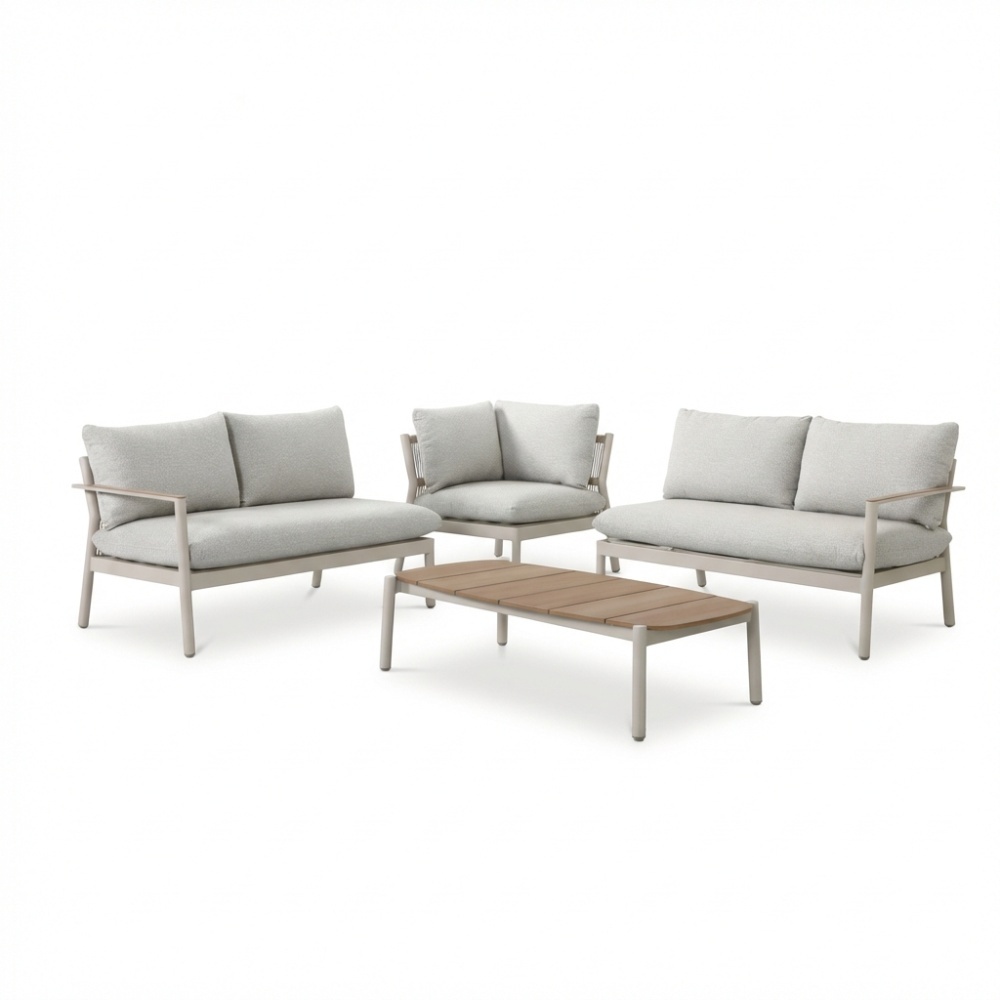 Florence hoek loungeset 5 personen incl. tafel | aluminium + touw | beige | 4-delig - 216x216cm