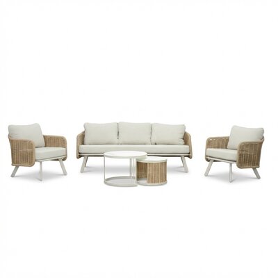 Bologna stoel-bank loungeset 5 personen | wicker + aluminium | beige | 5-delig
