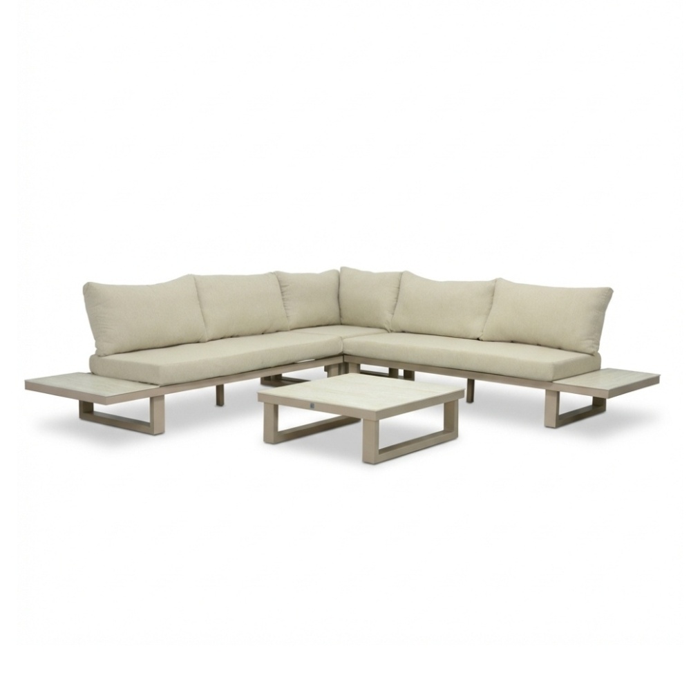 Canyon hoek loungeset incl. loungetafel | aluminium + sintered stone | Marble Latte | 4-delig