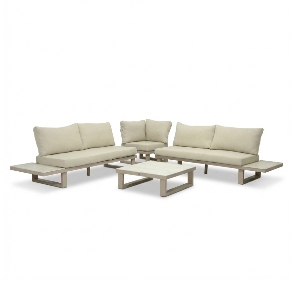 Canyon hoek loungeset incl. loungetafel | aluminium + sintered stone | Marble Latte | 4-delig
