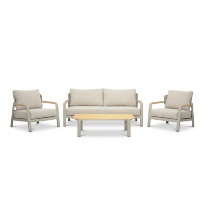 Marbella stoel-bank loungeset 4 personen | aluminium + teak | beige | 4-delig