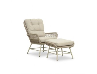 Dex loungestoel incl. voetenbank | touw + aluminium | Almond Beige