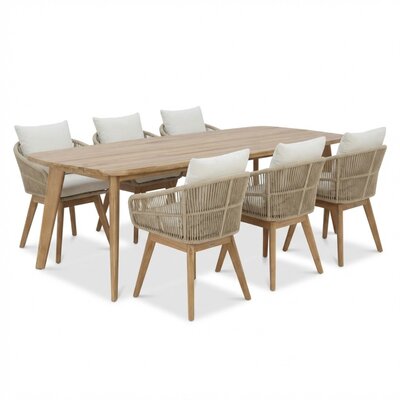 Rixos/Bella zand dining tuinset | 6 personen | hardhout + touw | 220cm