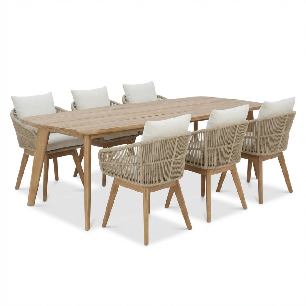 Rixos/Bella zand dining tuinset | 6 personen | hardhout + touw | 220cm afbeelding