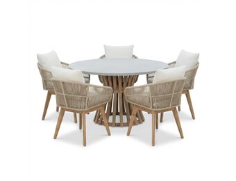 Elzas/Bella zand dining tuinset | 4 personen | polystone + touw | 135cm rond