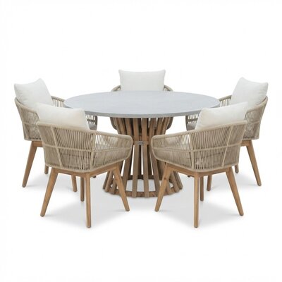 Elzas/Bella zand dining tuinset | 4 personen | polystone + touw | 135cm rond