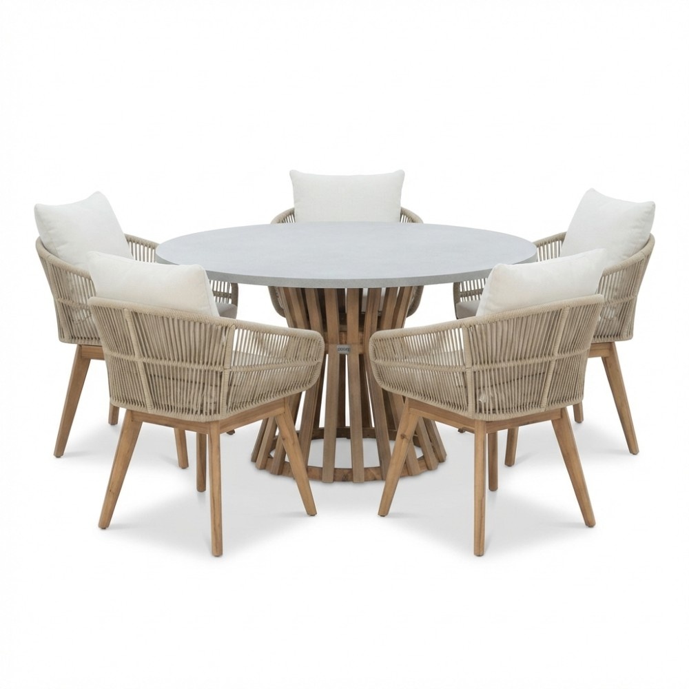 Elzas/Bella zand dining tuinset | 4 personen | polystone + touw | 135cm rond afbeelding