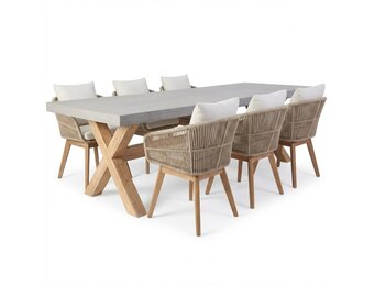 Norwich/Bella zand dining tuinset | 6 personen | polystone + touw | 250cm