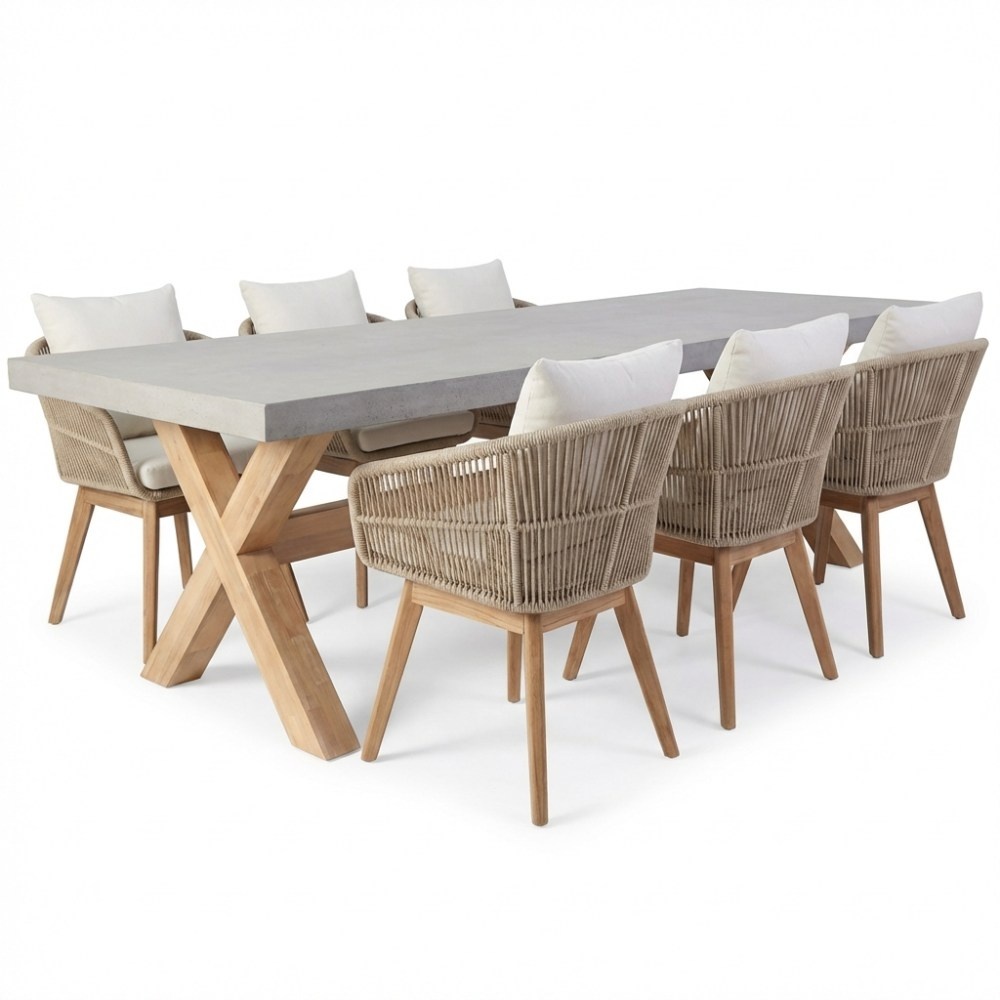 Norwich/Bella zand dining tuinset | 6 personen | polystone + touw | 250cm afbeelding