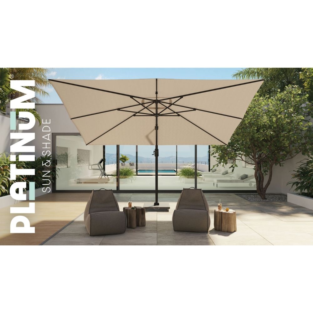 Challenger T¹ zweefparasol - premium doek | 400x300cm | Faded Black/Teak look