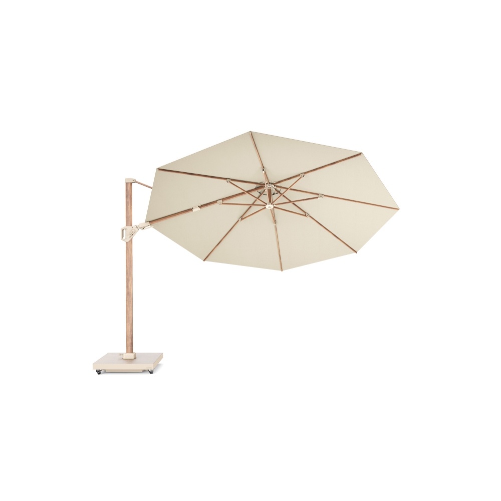 Challenger T² zweefparasol - premium doek | Ø350cm rond | Champagne/Teak look afbeelding