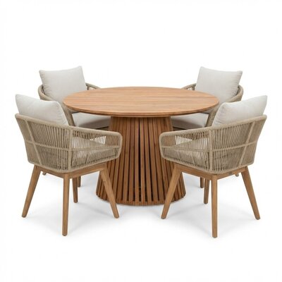 Palau/Bella zand dining tuinset | 4 personen | teakhout + touw | 120cm rond