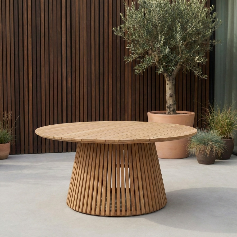 Palau/Bella zand dining tuinset | 8 personen | teakhout + touw | 180cm rond