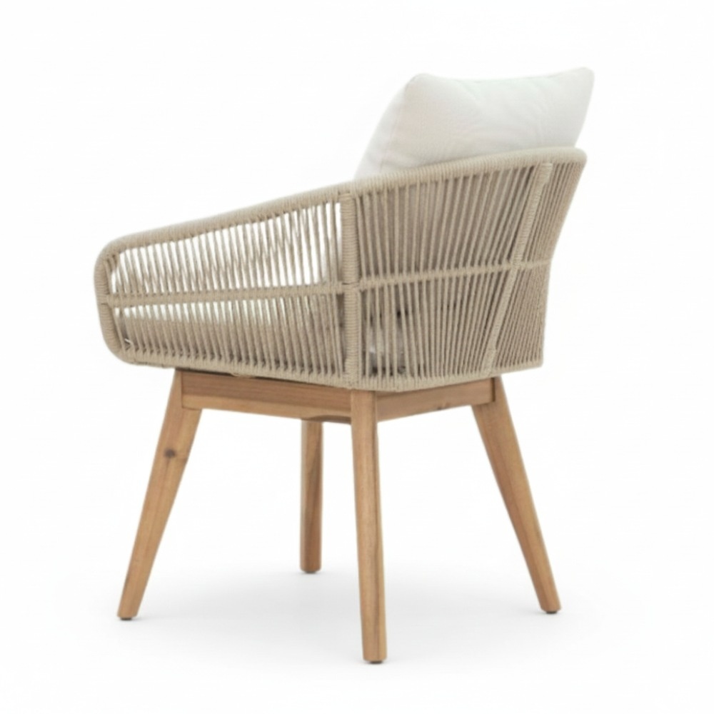 Palau/Bella zand dining tuinset | 5 personen | teakhout + touw | 140cm rond