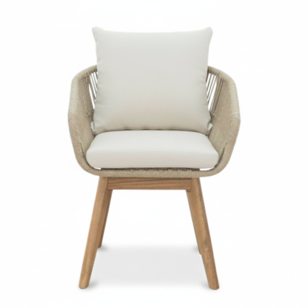 Palau/Bella zand dining tuinset | 5 personen | teakhout + touw | 140cm rond