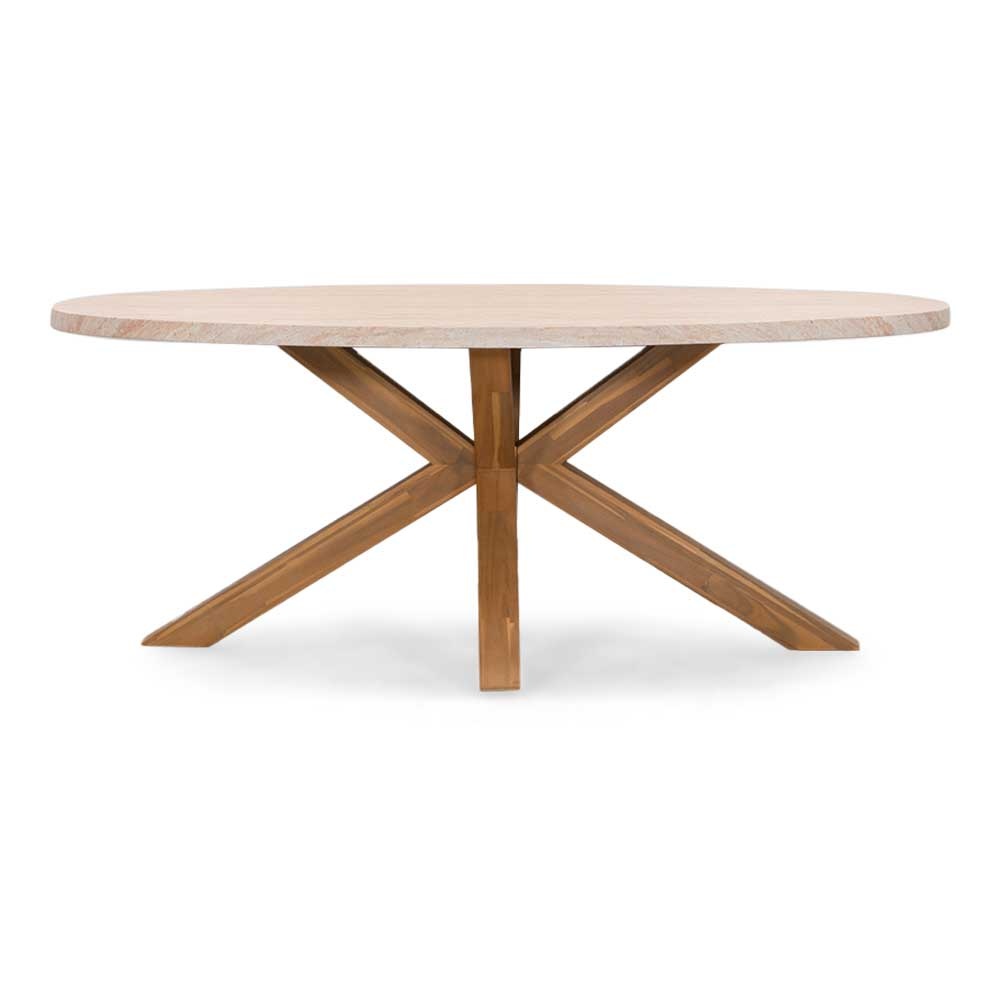 Lorento/Bella zand dining tuinset | 4 personen | travertin + touw | 200cm