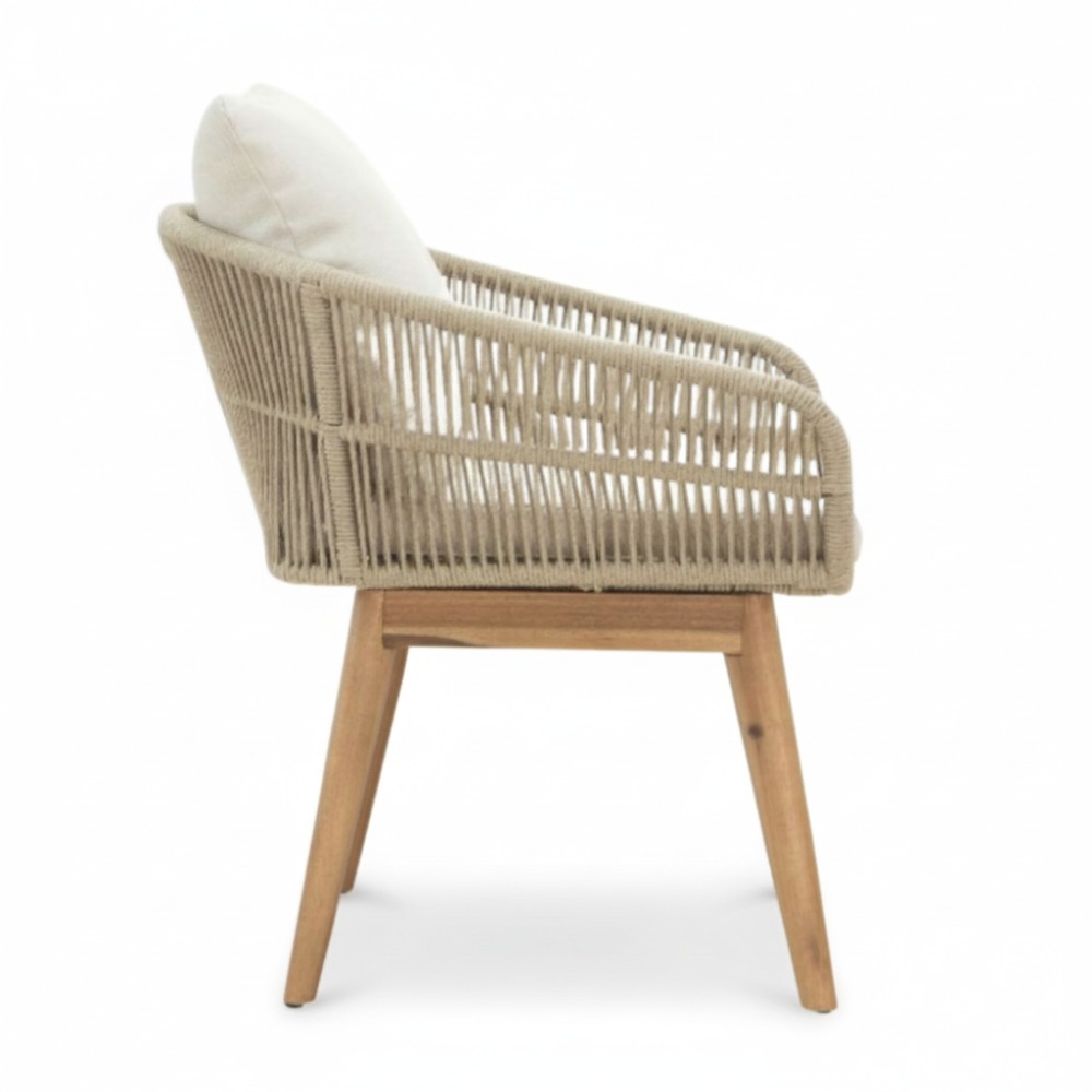 Cleve/Bella zand dining tuinset | 5 personen | teakhout + touw | 140cm rond