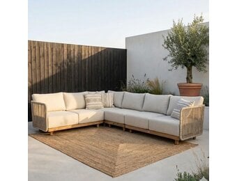 Sienna hoek loungeset 6 personen | touw + hardhout | zand | 4-delig - 296x226cm