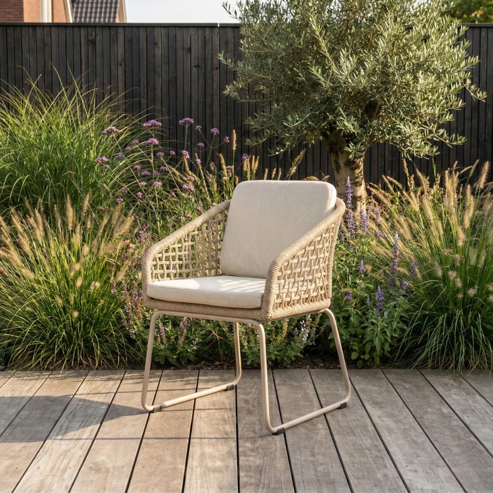 Tulum dining tuinstoel | touw + aluminium | Sandstone