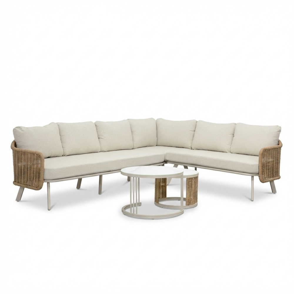 Bologna hoek loungeset 6 personen | wicker + aluminium | beige | 5-delig - 272x214cm