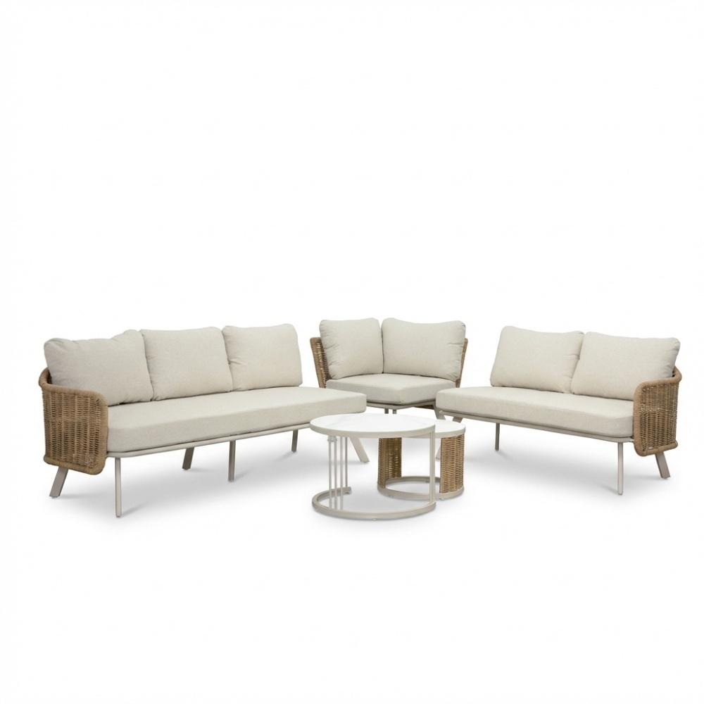 Bologna hoek loungeset 6 personen | wicker + aluminium | beige | 5-delig - 272x214cm
