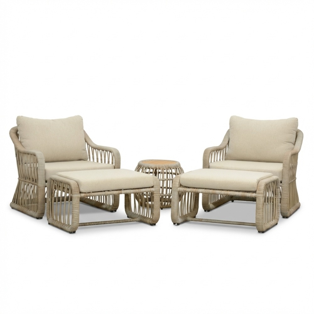 Bruno lounge balkonset 2 personen | wicker + teakhout | Mexican Sand | 5-delig