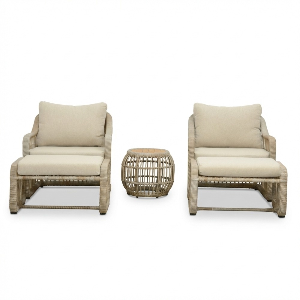 Bruno lounge balkonset 2 personen | wicker + teakhout | Mexican Sand | 5-delig