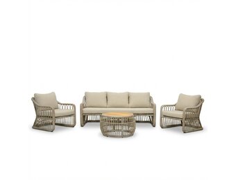 Bruno stoel-bank loungeset 5 personen incl. tafel | wicker | Mexican Sand | 4-delig